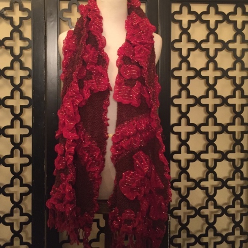 NWT Soft Red Ruffles Scarf‎